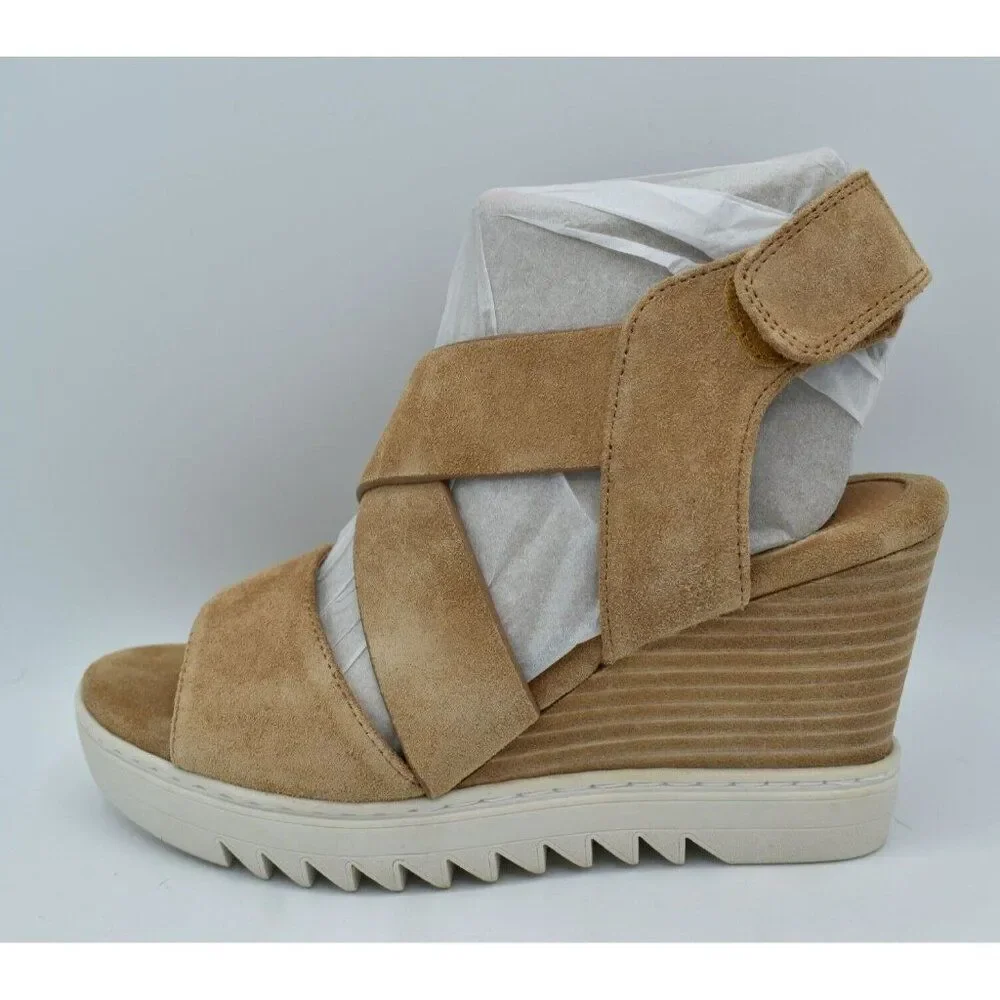 Sofft Womens Size 11 Uxley Desert‎ Suede Platform Wedge Open Toe Sandals Shoes